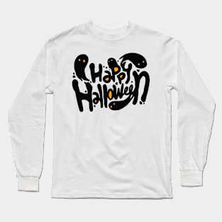 Happy Halloween Ghosts Modern Text Long Sleeve T-Shirt